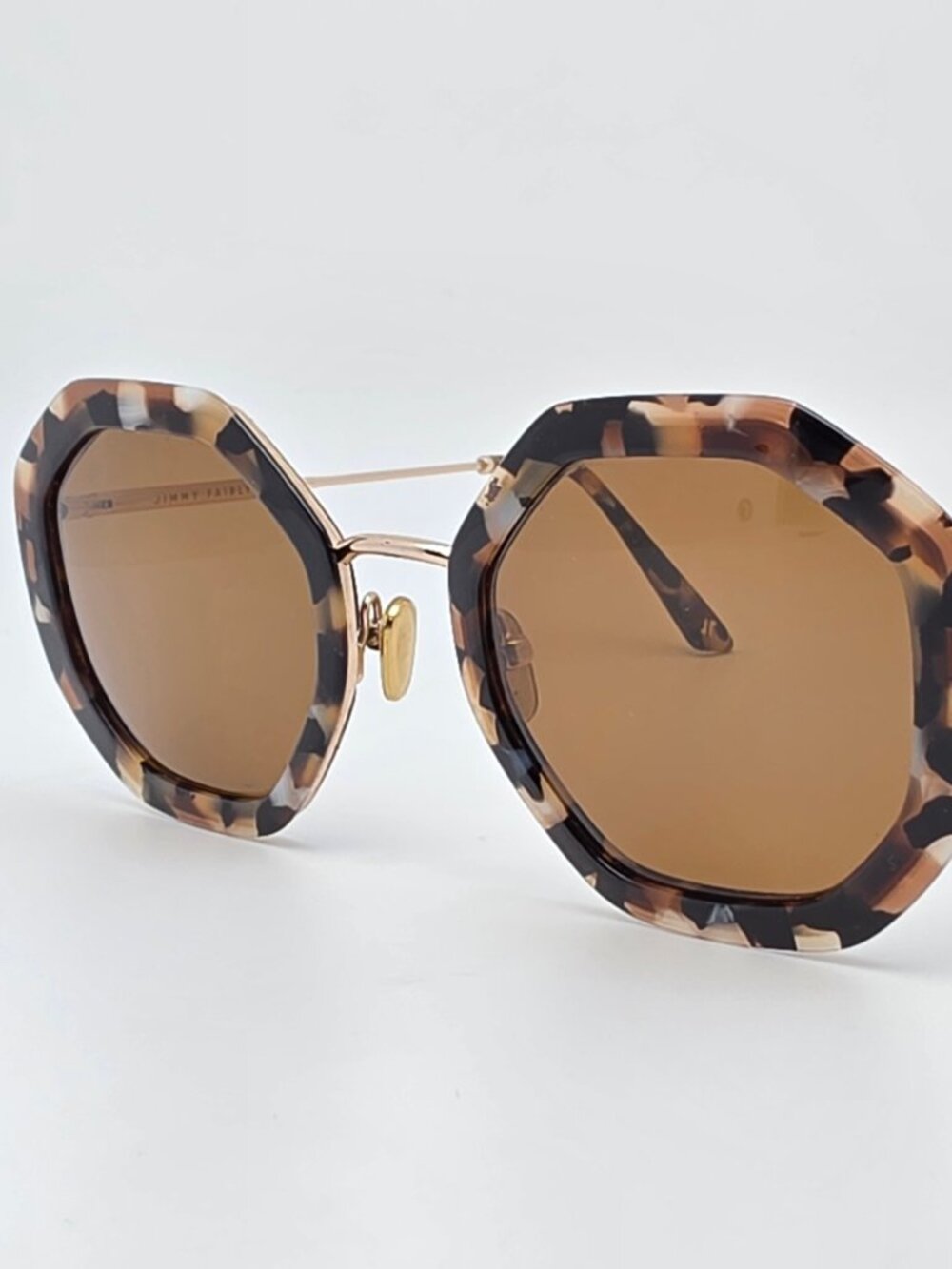 Jimmy Fairly Angie Tortoise Frame Polarized Brown Lens Hexagonal Sunglasses 49mm